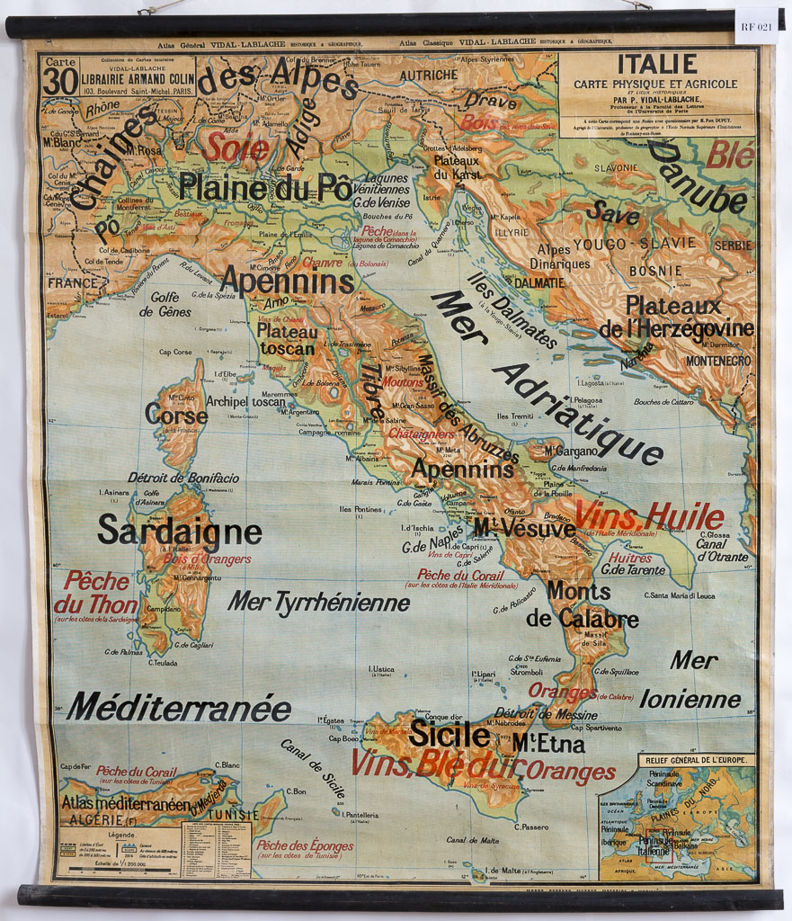 (RF 021) Italie Carte Physique e Agricole