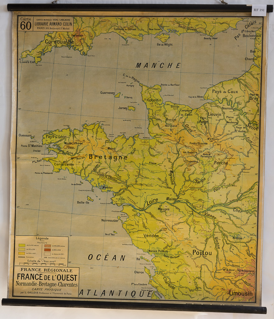 (RF 191) France de l´Ouest Normandie – Bretagne – Charents Carte Physique