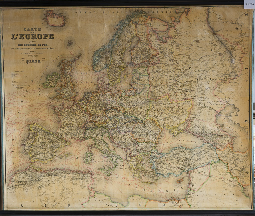 (RF 090) Carte de L´Europe indiquant Les Chemins de Fer, les principales routes et les subdivisions des États