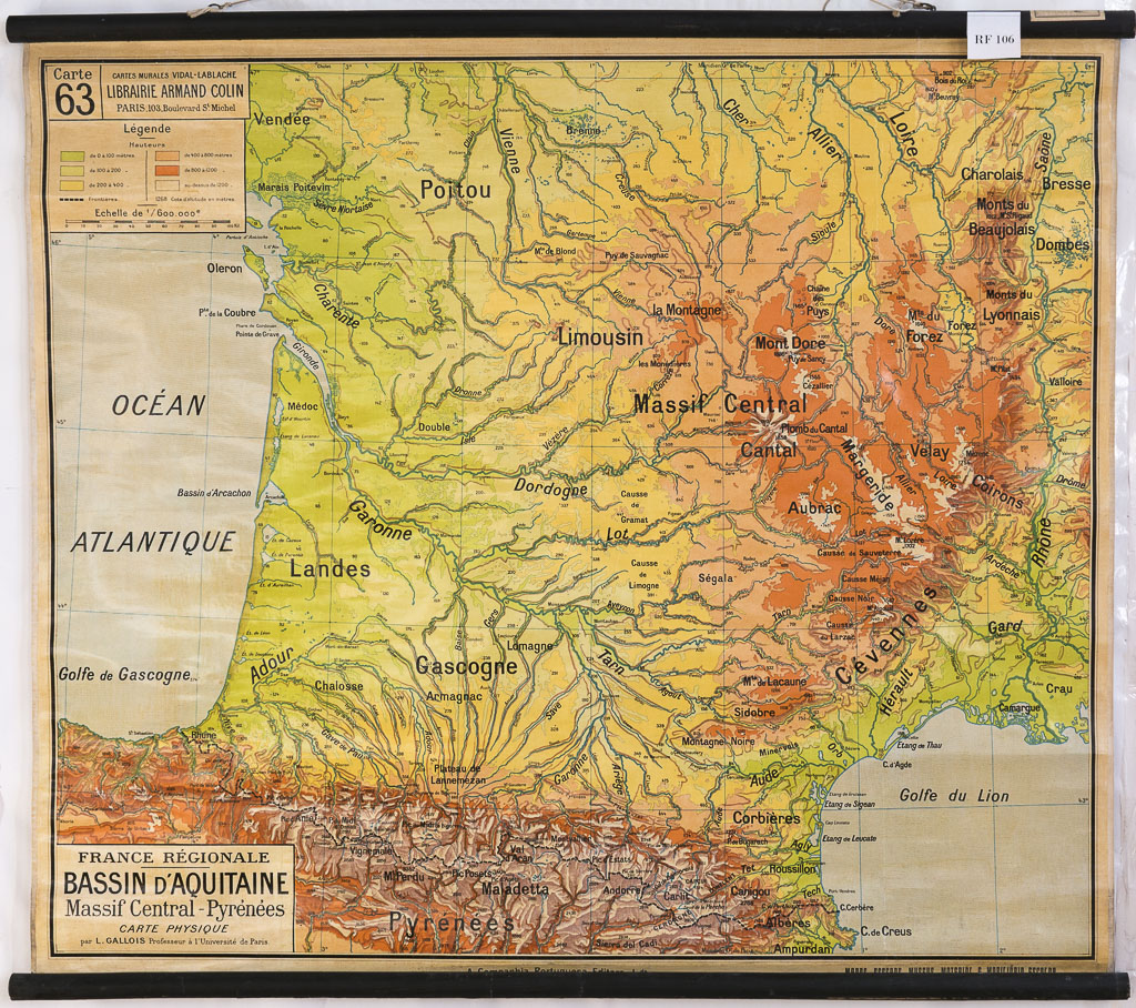 (RF 106) Bassin D´Aquitane Massif Central-Pyrénées Carte Physique