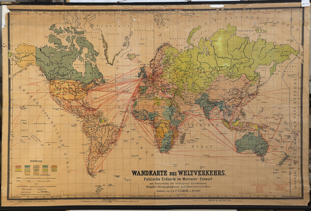 (RF 151) Wandkarte des Weltverkehrs. Politische Erdkarte im Mercator – Entwurf