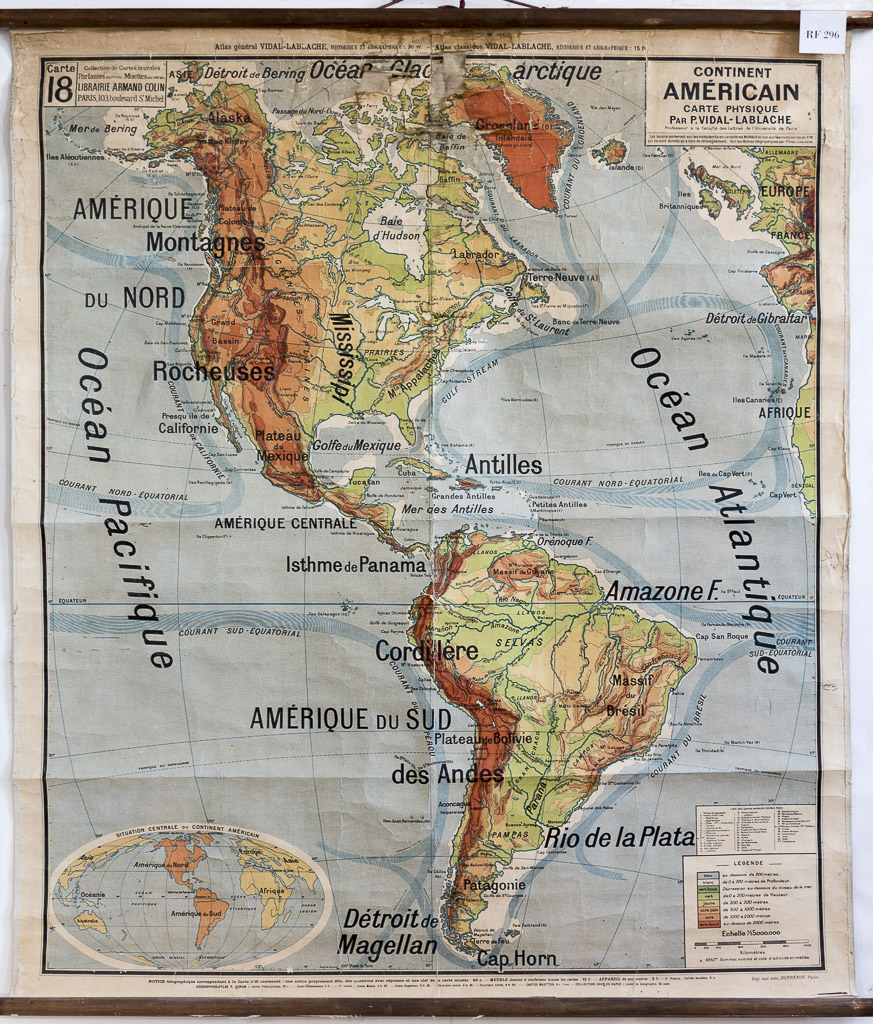 (RF 296) Continent Américain Carte Physique