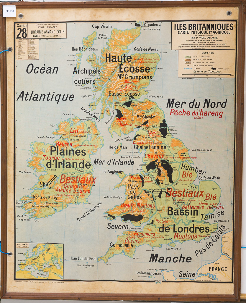 (RF 554) Iles Britanniques Carte Politique e Industrielle / Iles Britanniques Carte Physique et Agricole