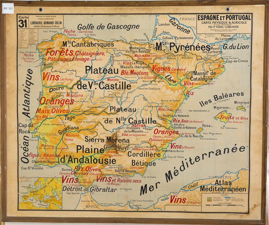 (RF 555) Espagne et Portugal Carte Physique et Agricole / Espagne et Portugal Carte Politique et Industrielle